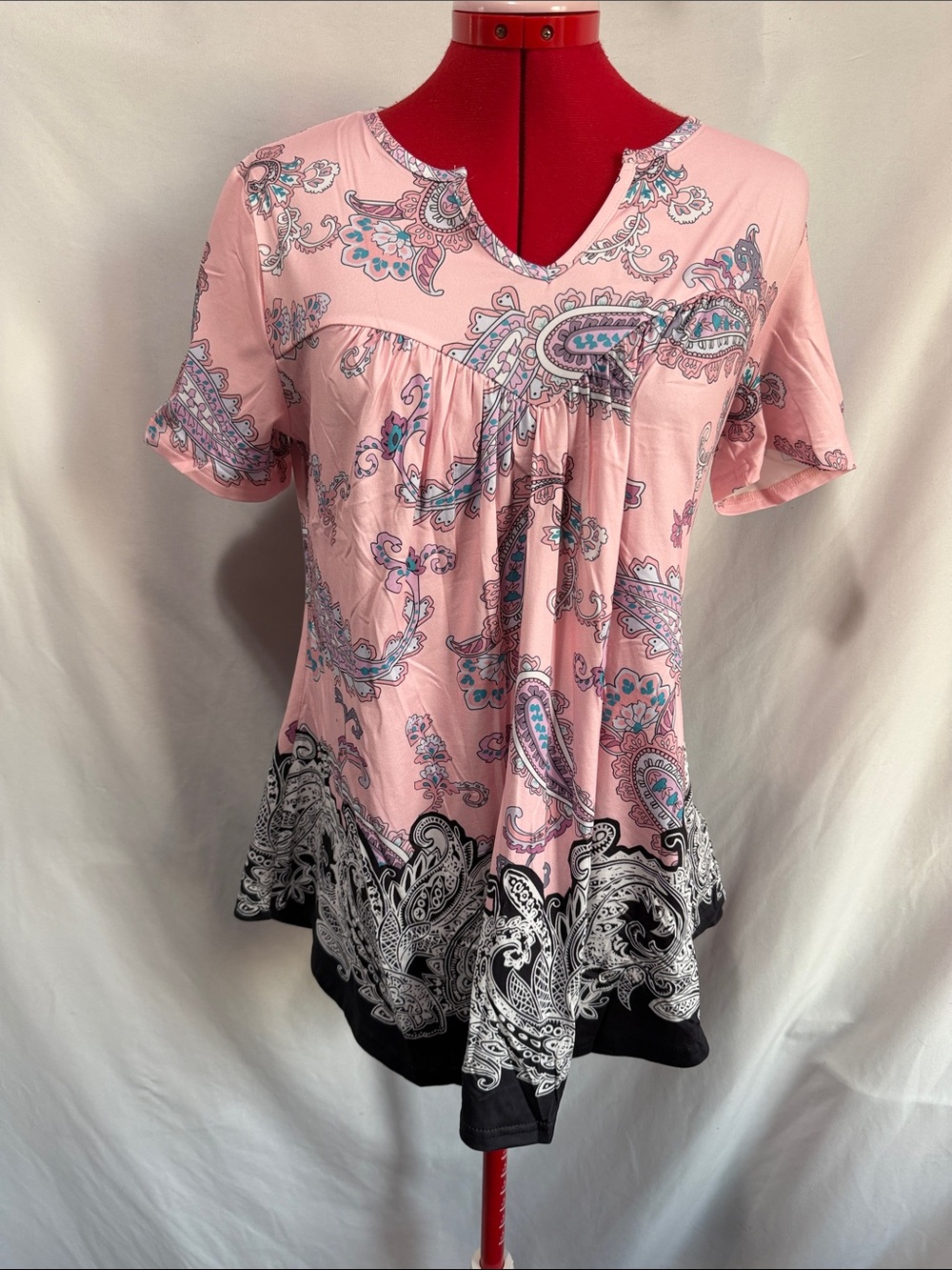 Soft Pink Paisley V-Neck Tunic